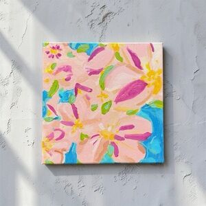 Original Acrylic on Canvas Tropical Flowers Abstract Painting NEW